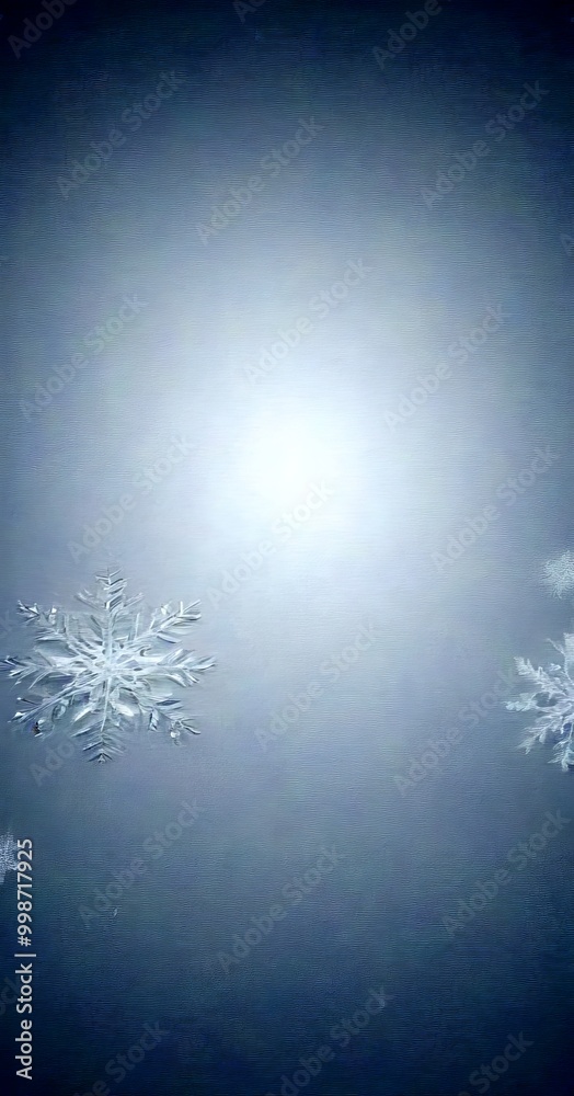 Leinwandbilder a blurred, gradient background with three distinct snowflakes in the top left and bottom right corners, each with intricate, symmetrical patterns