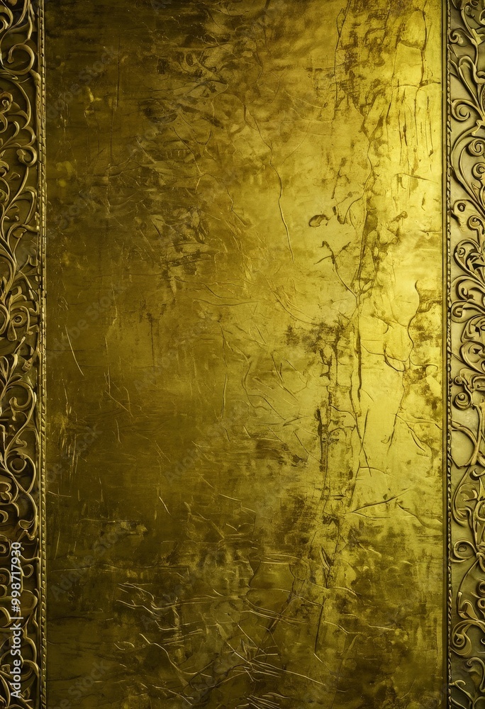 Poster a textured golden background with a decorative border on the left and right sides