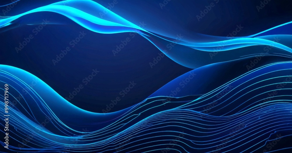 Aufkleber a dynamic abstract composition of blue and white lines, creating a sense of movement and energy. The lines are arranged in a wave-like pattern, with some lines appearing to be