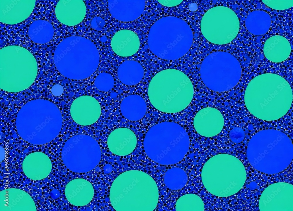 Fototapete a pattern of overlapping circles in various shades of blue and green, creating a visually striking and abstract design