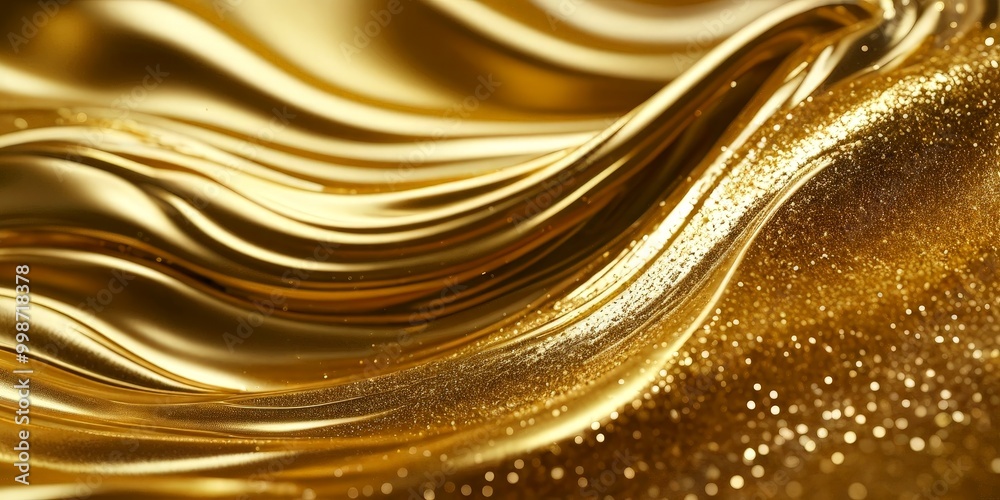 Aufkleber a close-up view golden, wavy fabric with a glittery texture, creating a visually striking and luxurious composition