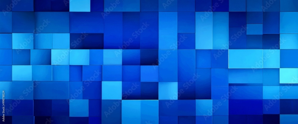 Poster a grid of blue squares, each varying in size and orientation, creating a visually striking and abstract pattern