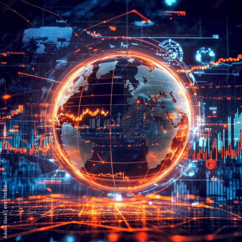 Aufkleber a glowing digital globe surrounded by data streams and graphs. this image represents global connecti