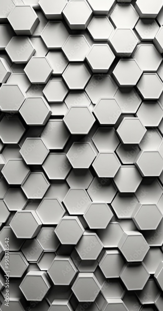 Poster a repeating pattern of white hexagonal shapes arranged in a grid-like fashion, creating a visually striking and geometric design