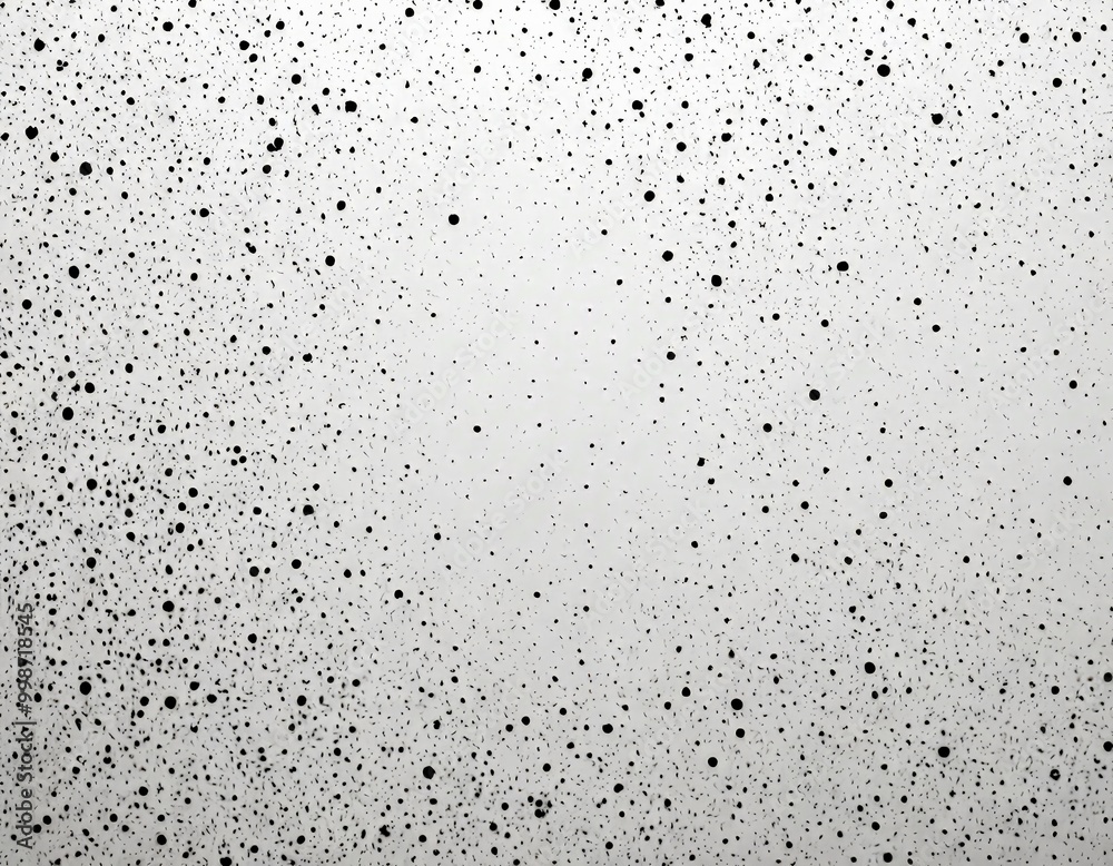 Poster a white background with numerous black dots scattered randomly across it, creating a sense of randomness and chaos