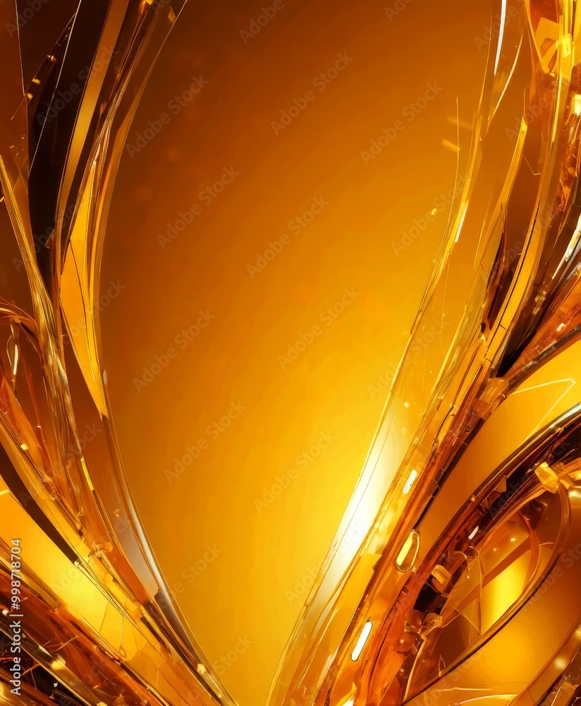 Poster a golden, abstract design with curved lines and a gradient background transitioning from a darker sh
