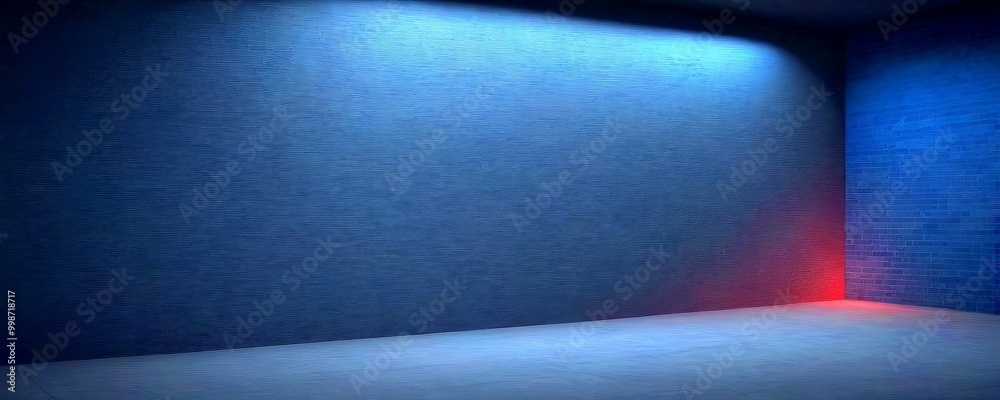Fototapete a dark, empty room with a single red light source illuminating the corner, casting a shadow on the wall