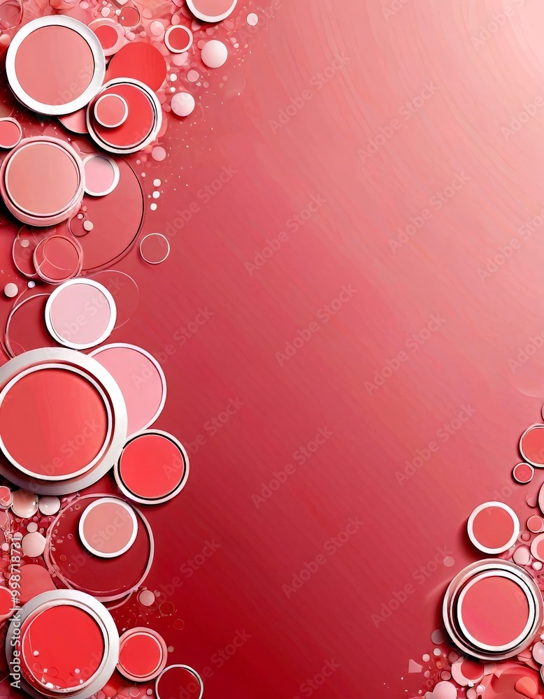 Poster a vibrant abstract design with overlapping circles in shades of red and pink, creating a dynamic and visually striking composition.