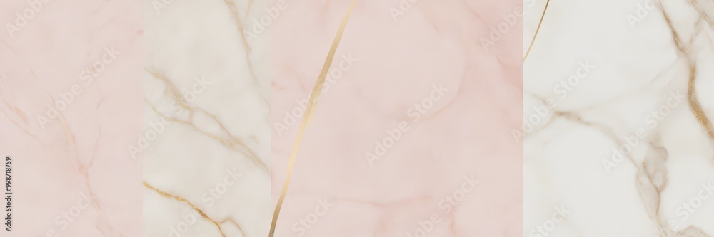 Poster four distinct marble textures, each with a unique color scheme and pattern. The top row features a light pink marble with a subtle gold stripe, the middle