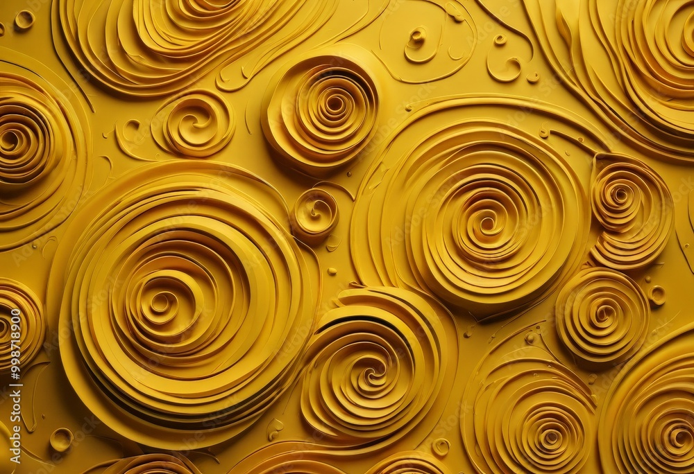 Poster a close-up view textured surface with a repeating pattern of golden spiral shapes