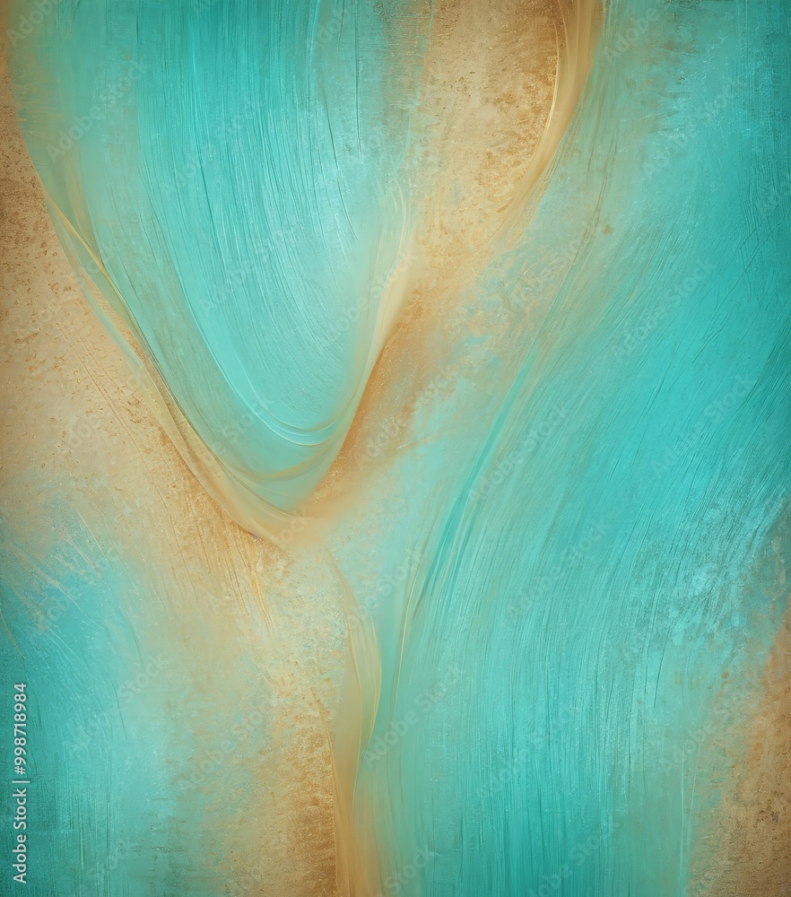 Aufkleber a vibrant abstract painting with a blend of turquoise and golden hues, creating a dynamic and captivating visual experience
