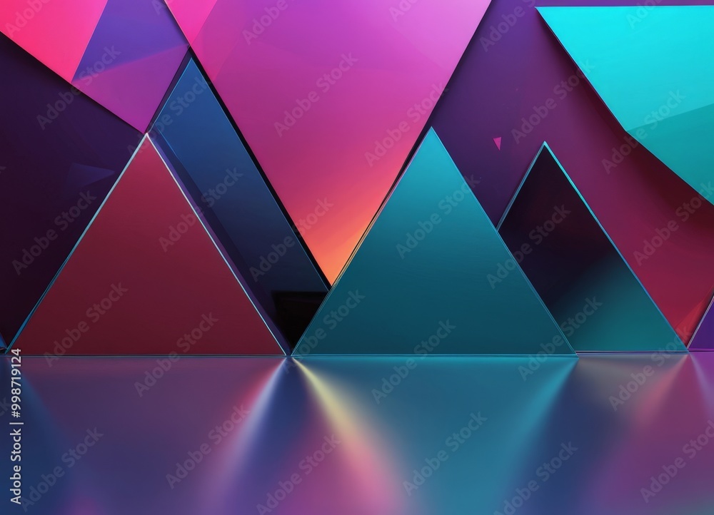 Aufkleber a vibrant abstract composition of overlapping triangular shapes in various shades of pink, purple, blue, and teal, creating a dynamic and visually striking scene