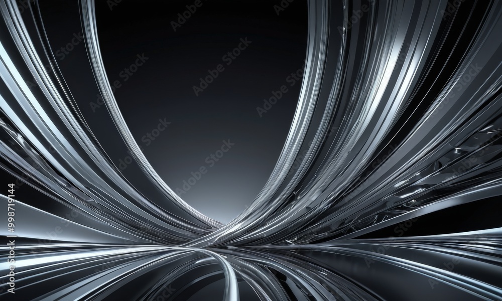 Leinwandbilder a complex, abstract pattern of intersecting metallic lines and curves, creating a sense of depth and movement The background is a dark, moody color, which contrasts with