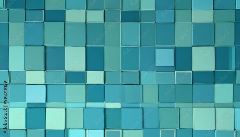 Poster a grid of square tiles in various shades of blue, arranged in a repeating pattern