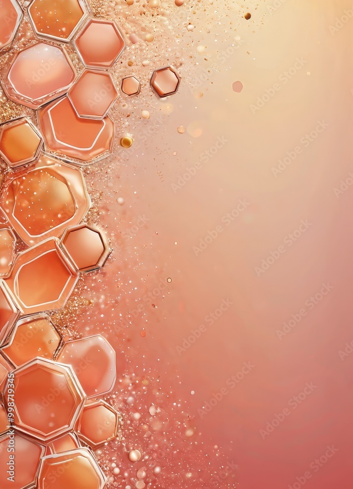 Aufkleber a vibrant abstract composition of hexagonal shapes in shades of orange and pink, with a subtle gradi