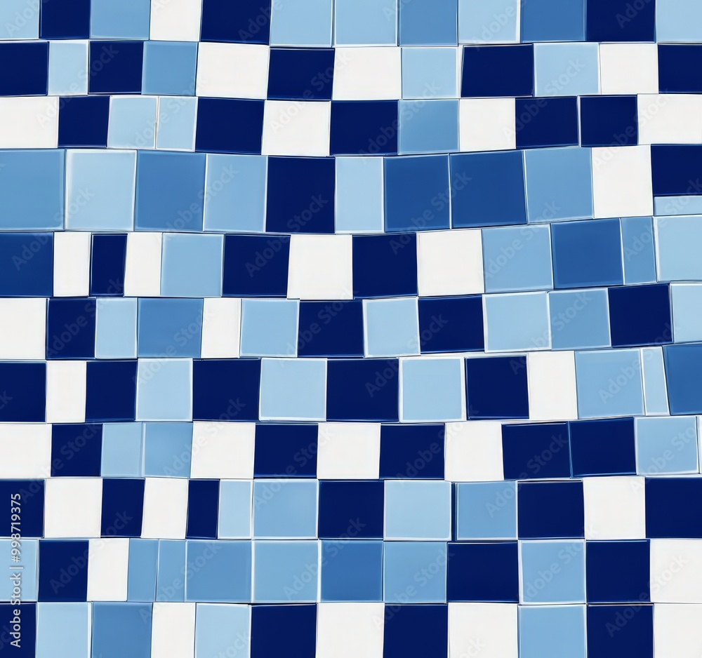 Poster a pattern of blue and white tiles arranged in a grid-like fashion, creating a visually appealing and repetitive design