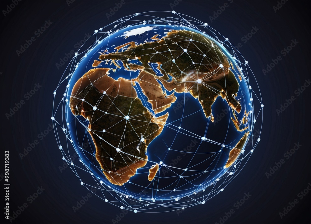 Poster A of the Earth, with a network of interconnected lines representing the global communication and information infrastructure
