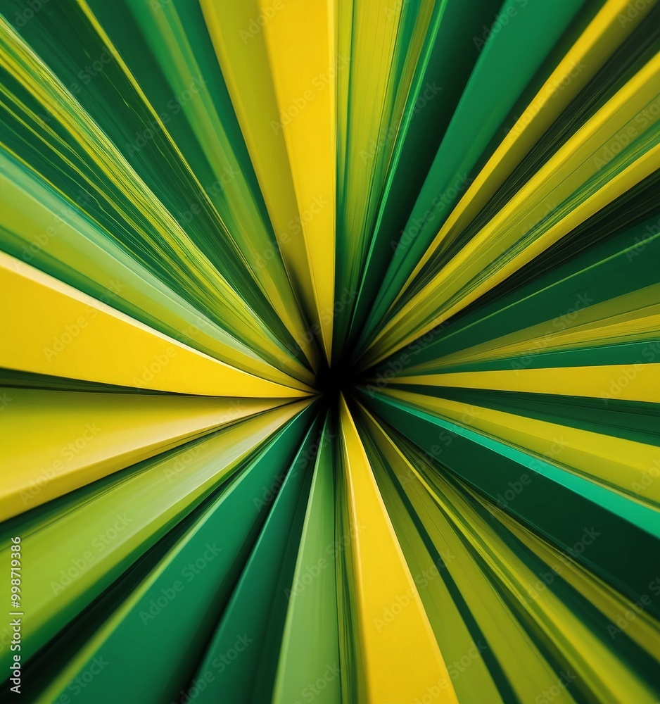 Poster a vibrant abstract composition of intersecting lines in various shades of green and yellow, creating a sense of depth and movement