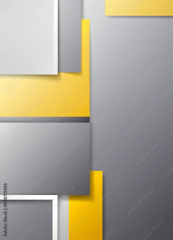 Poster a geometric pattern composed of overlapping rectangular shapes in varying shades of gray and yellow, creating a visually striking and abstract composition.
