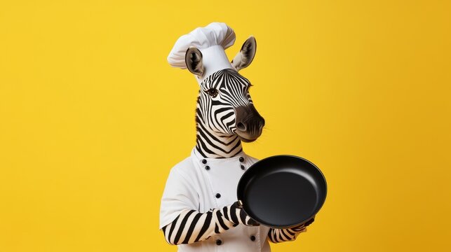 Zebra in Chef Hat Holding Frying Pan