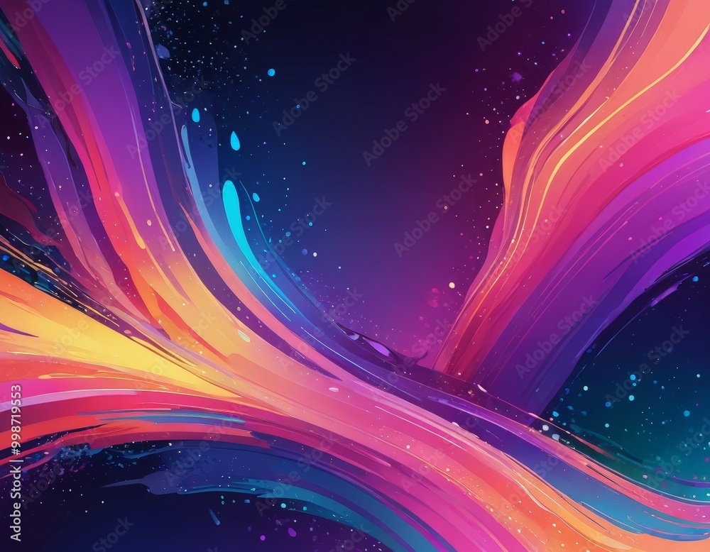Poster a vibrant abstract composition featuring dynamic, swirling lines in a variety of colors including pi