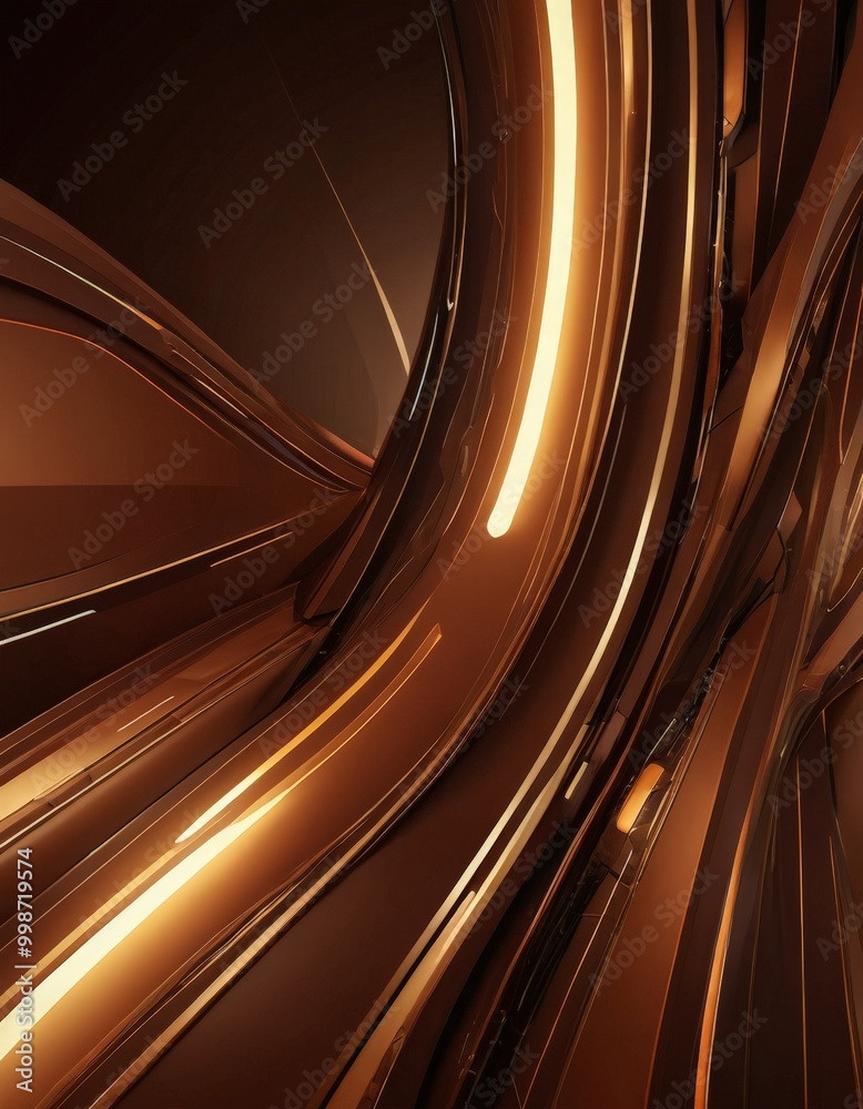 Leinwandbilder a complex, abstract pattern of curved lines and shapes in shades of brown and orange, creating a sense of depth and movement