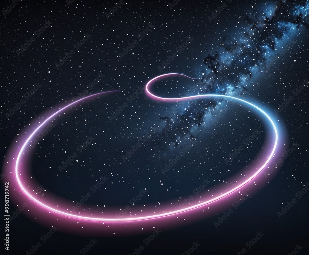 Poster a glowing, neon-like spiral shape appears to be floating in the vast expanse of space, with a starry