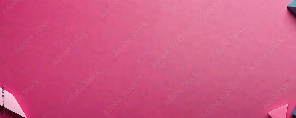 Poster a pink background with a geometric pattern of overlapping triangles in various shades of pink and bl