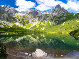 view on Zelene pleso lake in Tatra mountains in Slovakia
