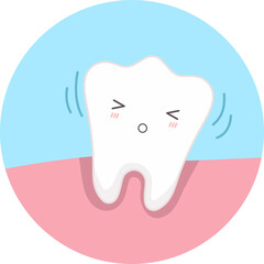 Cute tooth is wobbly. Vector illustration.