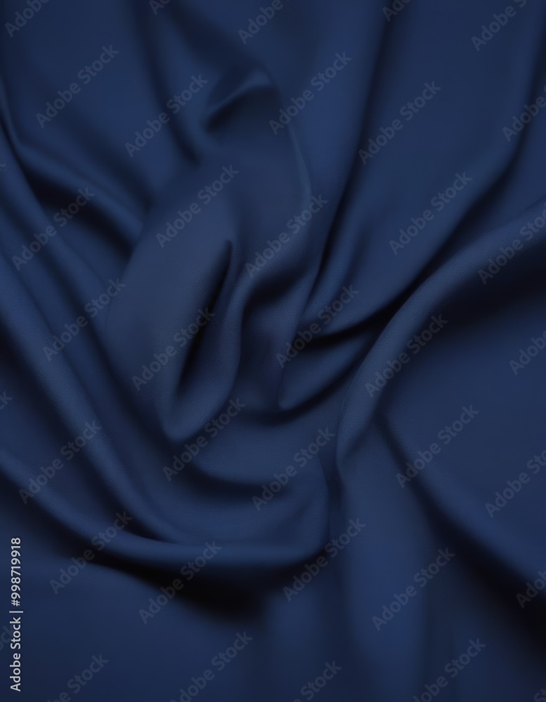 Poster a close-up view crumpled, dark blue fabric, with the folds and creases creating a sense of movement 