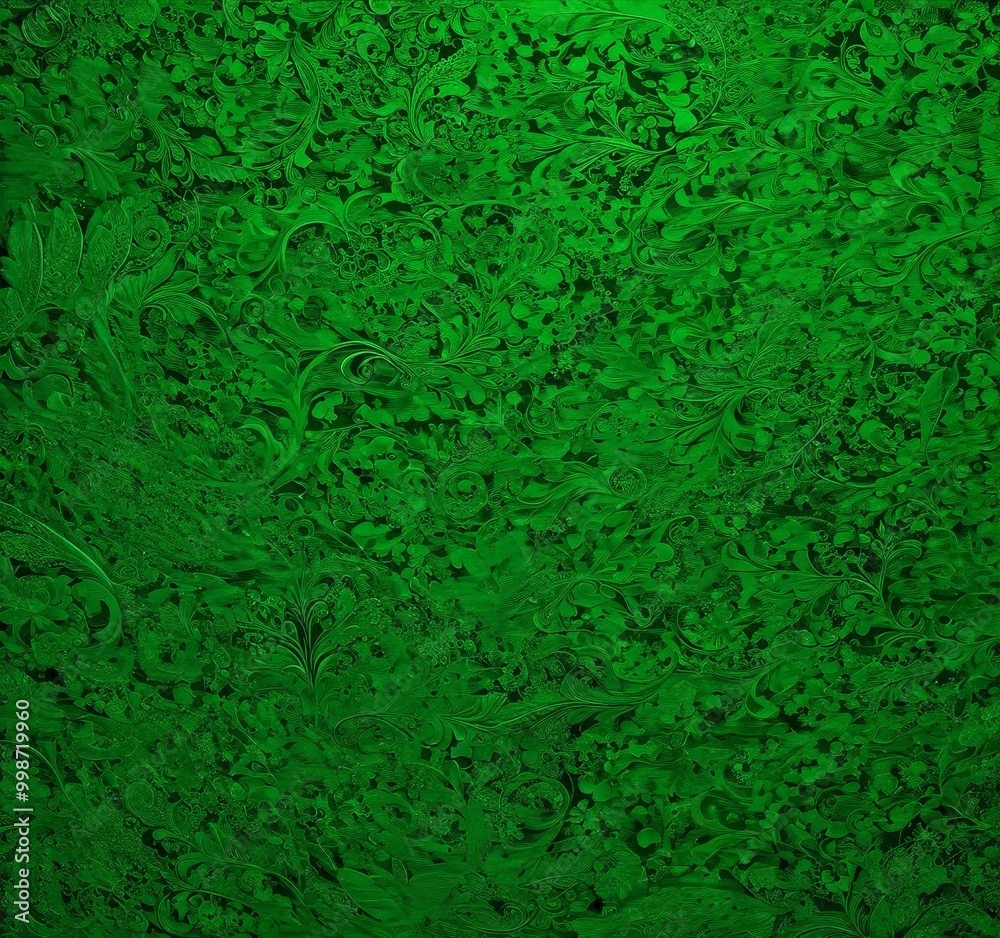 Poster a close-up view textured, green surface with intricate patterns and designs The background is blurred, drawing focus to the detailed patterns on the foreground