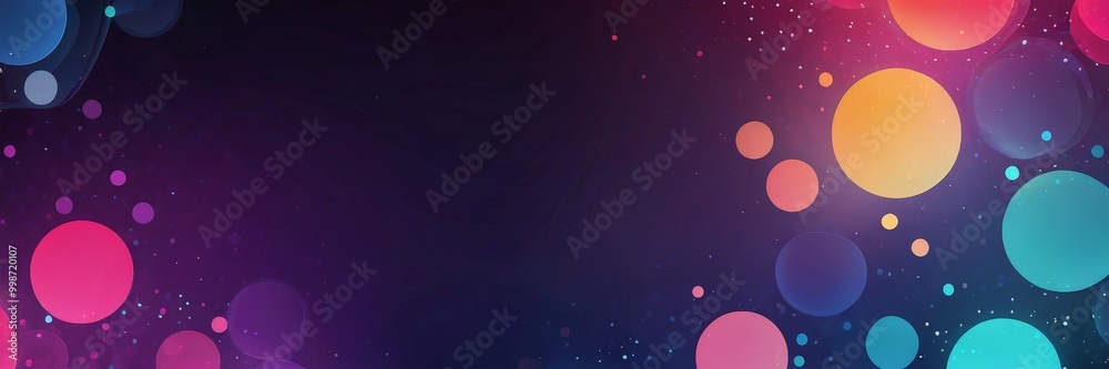 Poster a vibrant display of colorful circles and dots against a dark background, creating a visually striking and dynamic composition
