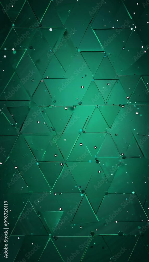 Poster a dark green background with a repeating pattern of triangles and small white dots, creating a visually striking and abstract design