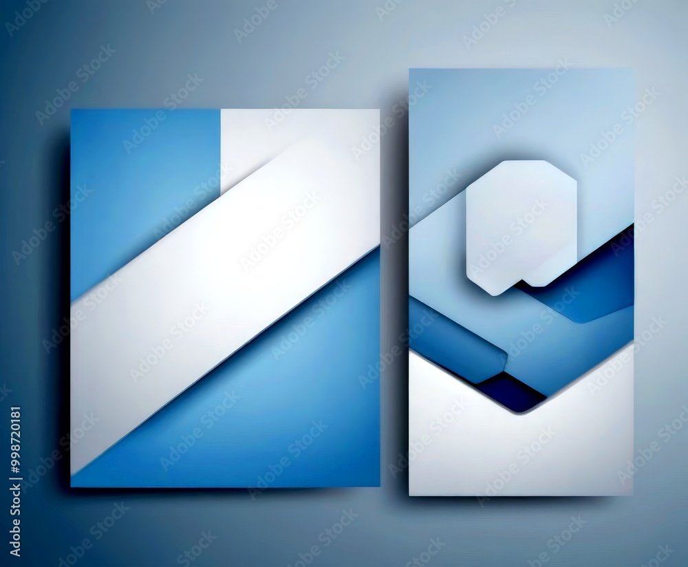 Aufkleber two abstract artworks with a minimalist design, set against a light blue background The left artwork is a rectangular piece with a white horizontal line, while the right