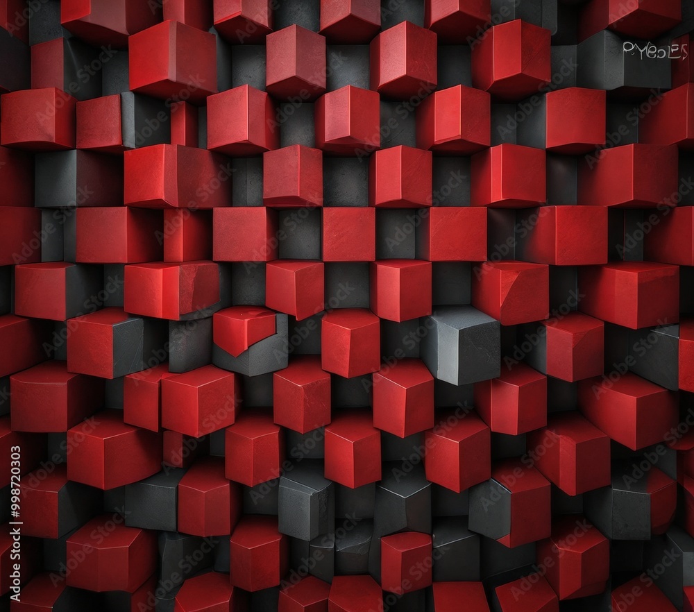 Poster a pattern of red and gray cubes, creating a visually striking and geometric design