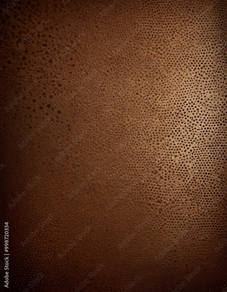 Poster a close-up view textured brown surface with a pattern of small holes or dots, creating a sense of depth and dimension