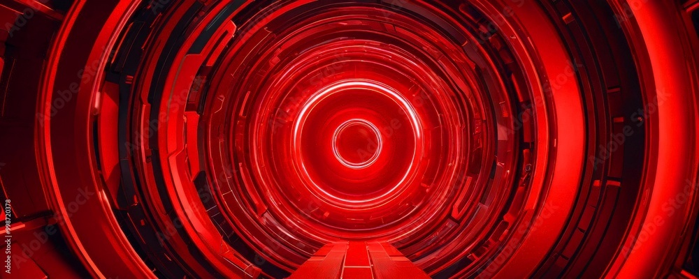 Poster A futuristic tunnel with a red glow at the end, creating a sense of depth and mystery.