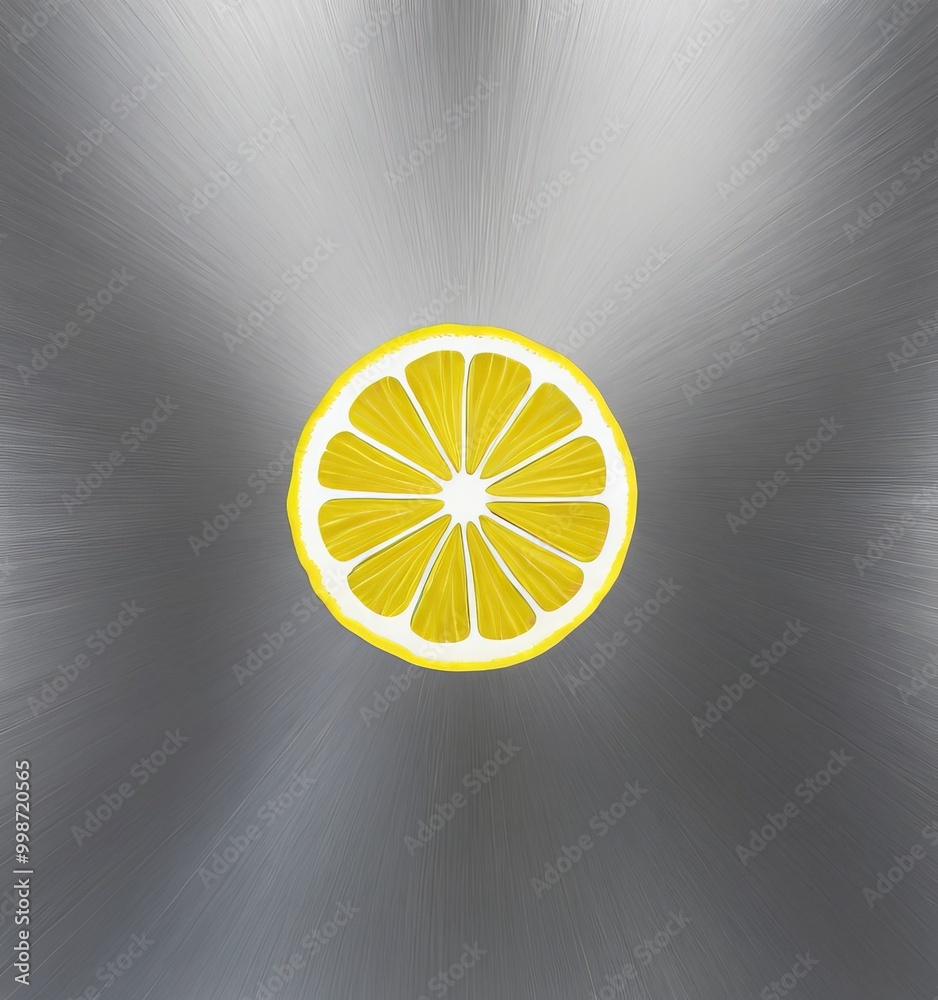 Poster A vibrant lemon slice is centered against a metallic background, creating a striking visual contrast