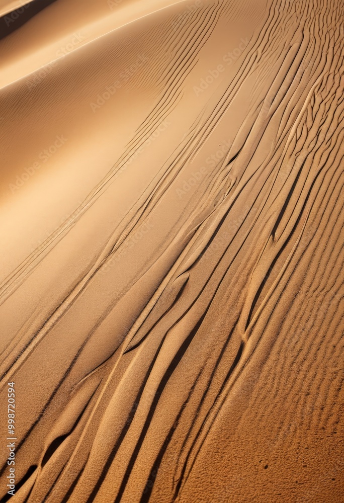 Poster a close-up view sandy surface with distinct ridges and grooves, captured from a high angle
