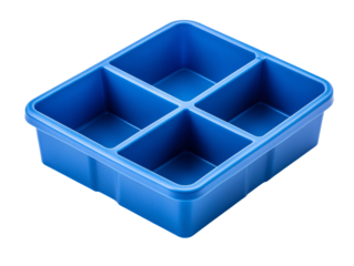 a blue plastic container with four compartments