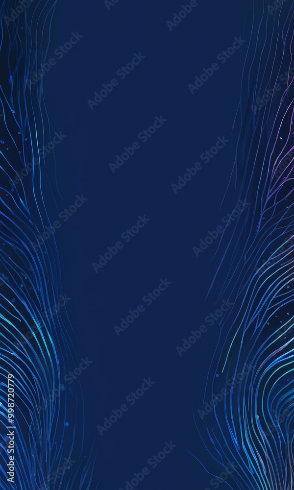Poster a dark blue background with a repeating pattern of thin, curved lines that appear to be emanating from the edges, creating a sense of movement and depth