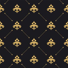 Royal baroque seamless black pattern. Victorian decorative background wallpaper.