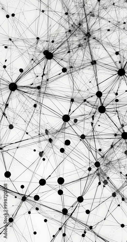 Aufkleber a complex network of interconnected lines and dots, creating a visually striking abstract pattern The black and white color scheme enhances the sense of