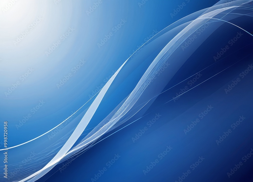 Poster a blue abstract background with white lines and curves, creating a sense of movement and fluidity