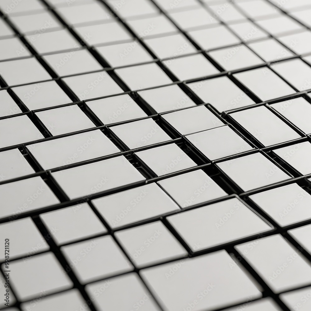 Aufkleber A close-up grid of white rectangular tiles, with some tiles overlapping and others slightly off-center, creating a sense of depth and dimensionality