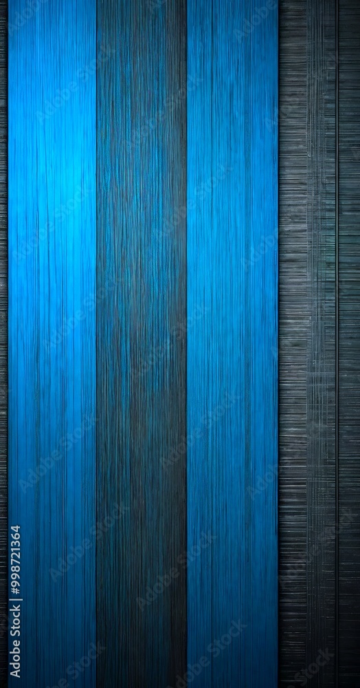 Poster a close-up view wooden surface with vertical wooden planks in alternating shades of blue and black t