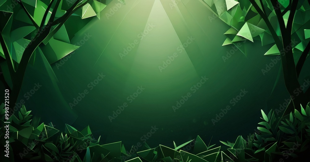 Fototapete a digital illustration of a forest scene, featuring a dense collection of green triangular shapes th