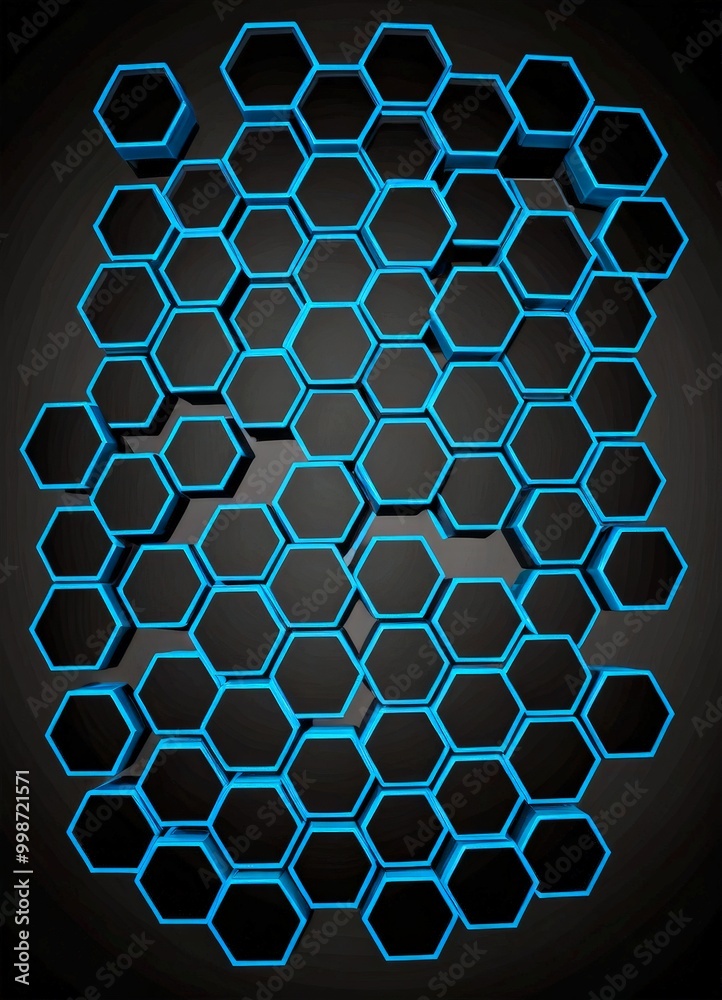 Leinwandbilder a honeycomb pattern in shades of blue and black, with the hexagons arranged in a repeating pattern a