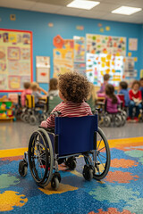 Obraz premium Child in Wheelchair Engaging in Classroom Activities